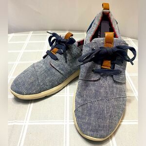 Toms Womens Sz 8 Chambray Del Rey Navy Lace Up Shoes Leather Type Accents